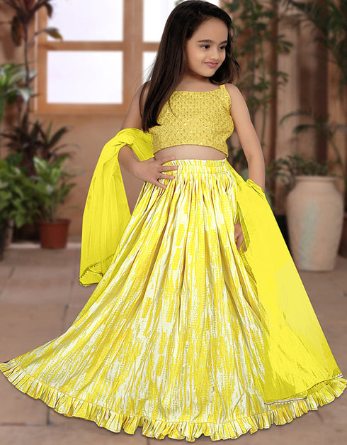 all season designer heavy sequance work gaji silk yellow kids lehenga choli silk heavy soft net yellow uf-yaana104 Close-up View