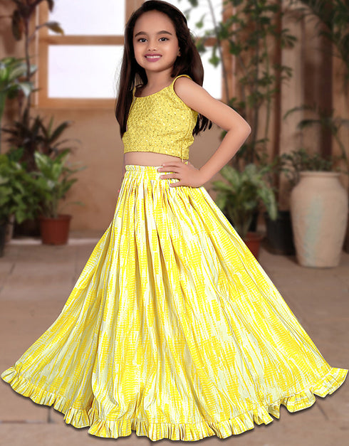 all season designer heavy sequance work gaji silk yellow kids lehenga choli silk heavy soft net yellow uf-yaana104 Back View