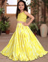 all season designer heavy sequance work gaji silk yellow kids lehenga choli silk heavy soft net yellow uf-yaana104 Back View