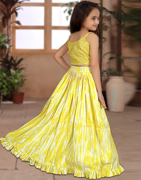 all season designer heavy sequance work gaji silk yellow kids lehenga choli silk heavy soft net yellow uf-yaana104 Side View