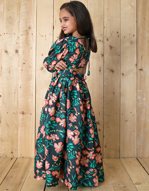 all season designer chinon sequins crochet digital print work green kids lehenga choli chinon sequins crochet na green uf-yaana202 Side View