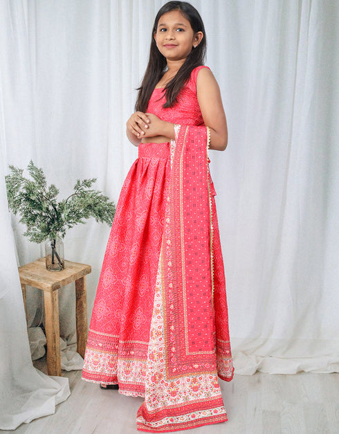 all season designer chinon sequins crochet digital print work pink kids lehenga choli chinon sequins crochet chinon sequins crochet pink uf-yaana206 Side View
