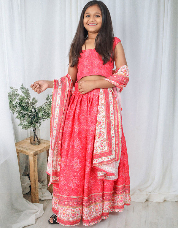 all season designer chinon sequins crochet digital print work pink kids lehenga choli chinon sequins crochet chinon sequins crochet pink uf-yaana206 Front View