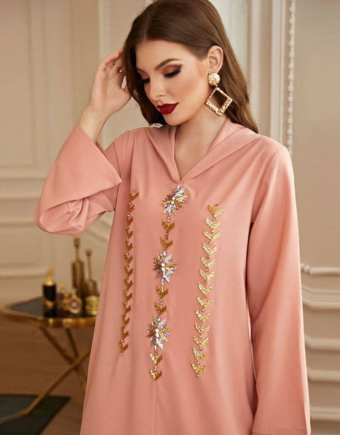 Full sleeve Golden Embroidery pattern Maxi Dress