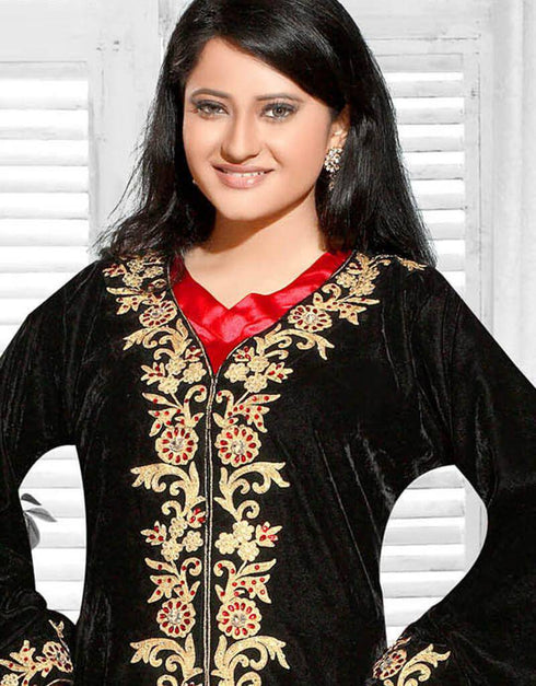 A-line Double Neckline Velvet Party Kaftan