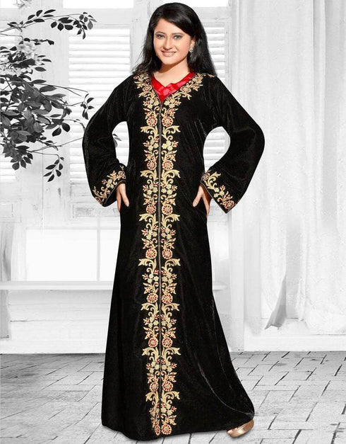 A-line Double Neckline Velvet Party Kaftan