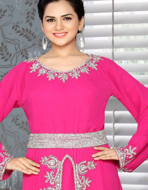 A-line Party Wear Dubai Style Kaftan With Silver work