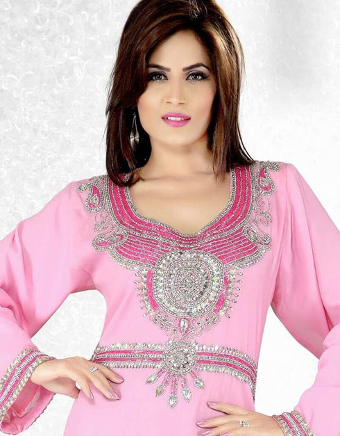 Bright Lilac Embroidered Full Sleeve Slim Fit Kaftan