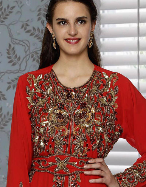 Copper Embroidered Fashionable Moroccan Kaftan