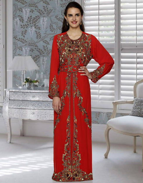 Copper Embroidered Fashionable Moroccan Kaftan