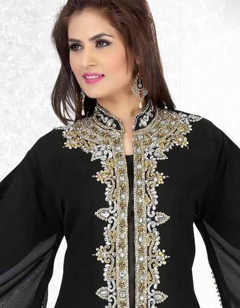 Divine Faux Georgette Bell Sleeves Jacket Style Kaftan