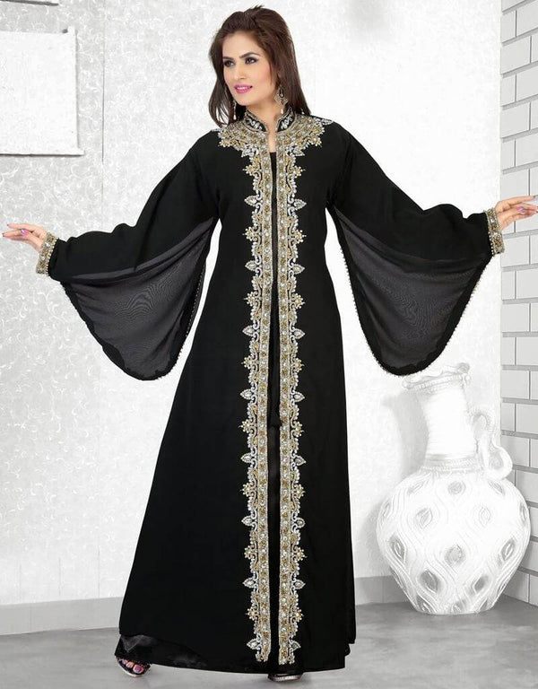 Divine Faux Georgette Bell Sleeves Jacket Style Kaftan