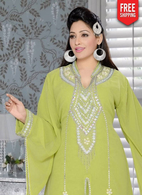 Dubai Style Party Wear Front Slit Kaftan With Golden Work