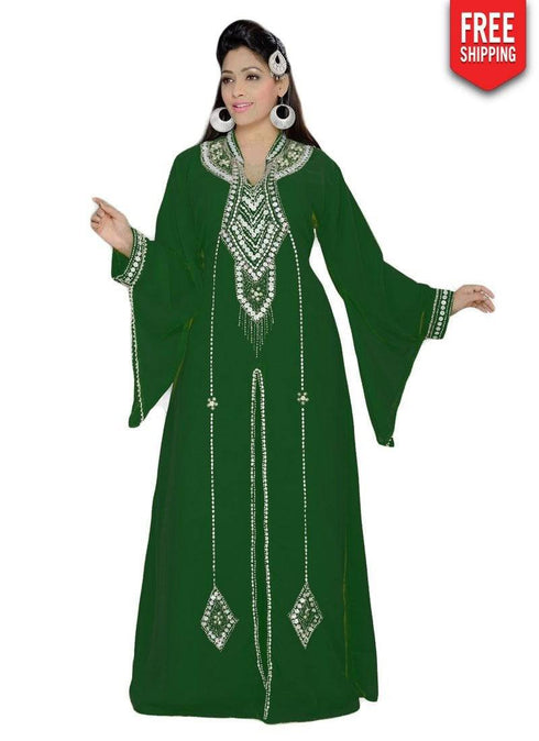 Dubai Style Party Wear Front Slit Kaftan With Golden Work