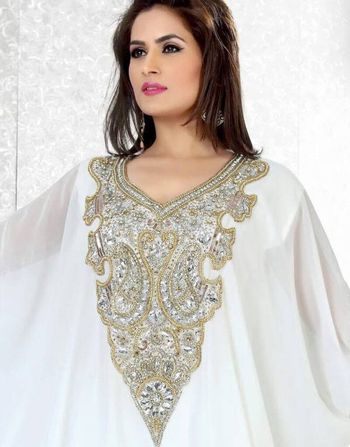 Enigmatic Faux Georgette Designer Farasha Kaftan-White