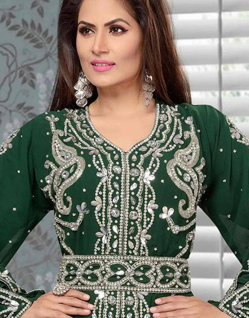 Front Slit Morocan Kaftan With Silver Embroidery