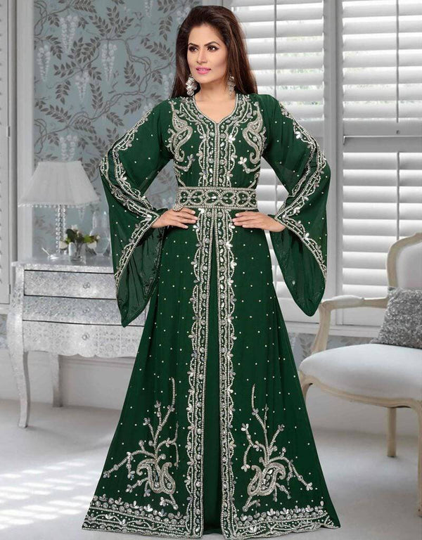 Front Slit Morocan Kaftan With Silver Embroidery