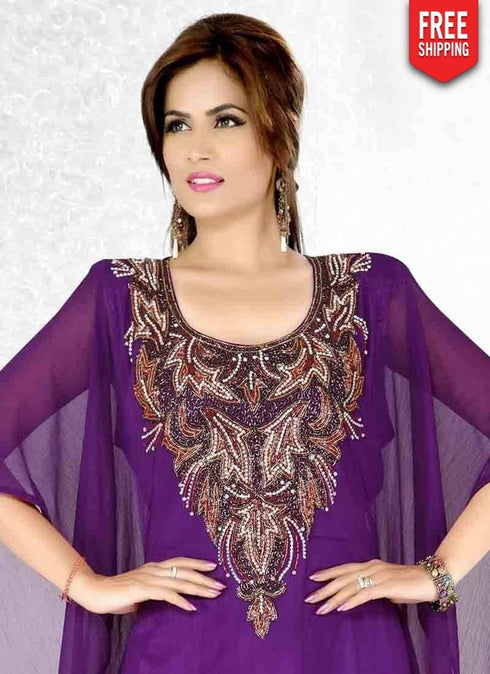 Grape Embroidered Farasha Kaftan