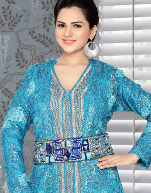Jacket Moroccan Style Party Wear Kaftan With Waist Belt
