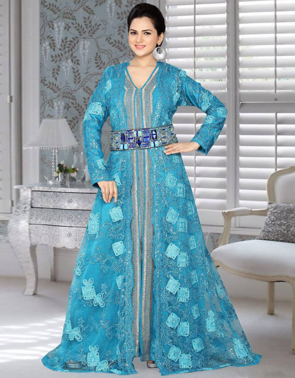 Jacket Moroccan Style Party Wear Kaftan With Waist Belt