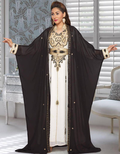 Jacket Style Kaftan With Golden Embroidery