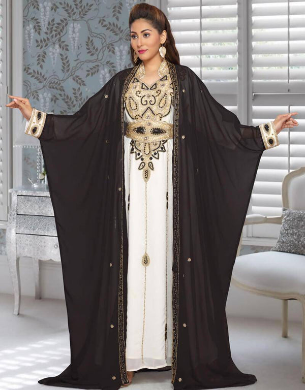 Jacket Style Kaftan With Golden Embroidery