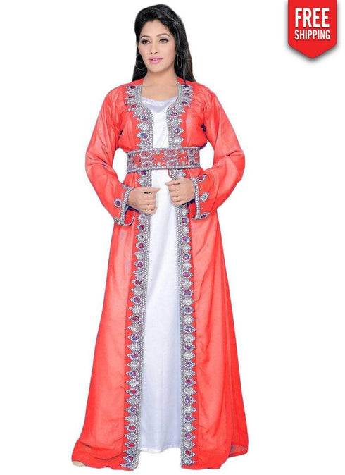 Jacket Style Party Wear Kaftan With Waist Belt
