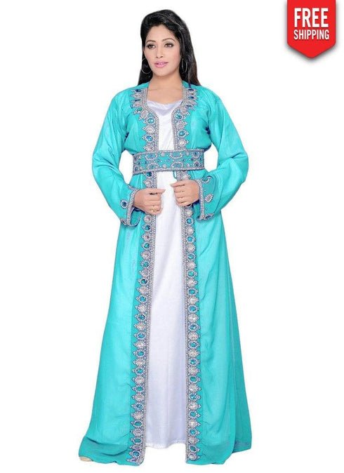 Jacket Style Party Wear Kaftan With Waist Belt