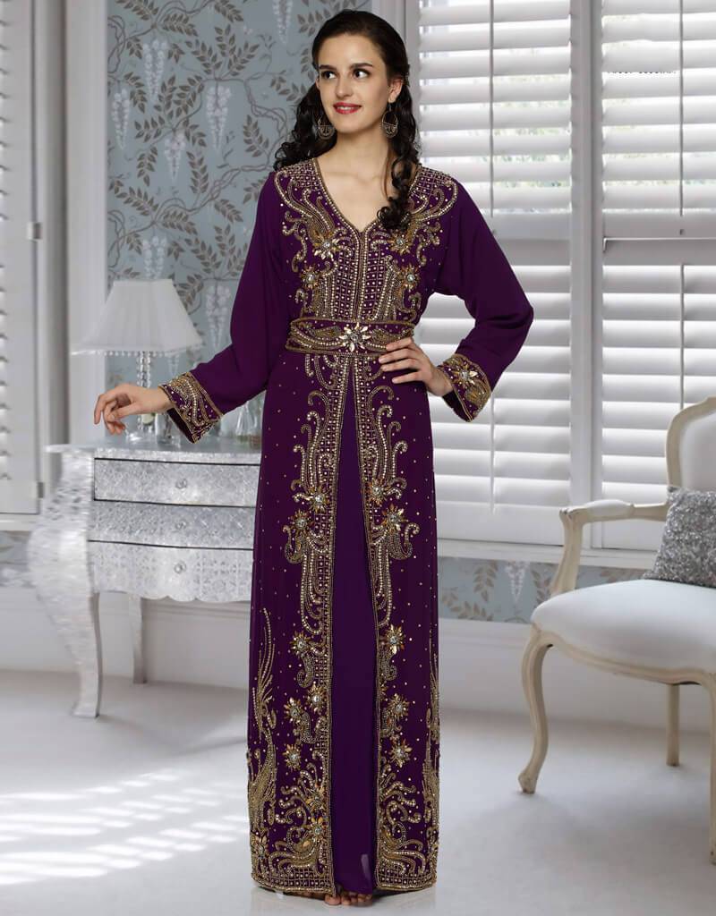 Modern Purple Color Georgette Hand Silver Embroidery Kaftan