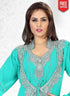 Luscious Crystal Embellished Bell Sleeves Jacket Style Kaftan Sea