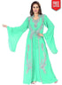 Luscious Crystal Embellished Bell Sleeves Jacket Style Kaftan Sea