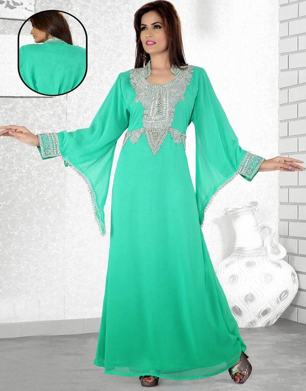 Medium Aquamarine Trendy Bell Sleeve Farasha Kaftan