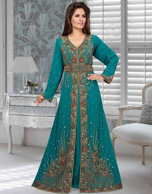 Morocan Kaftan with Beautiful Golden Embroidery