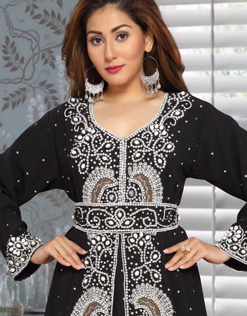 Morocan style kaftan With silver hand Embroidery