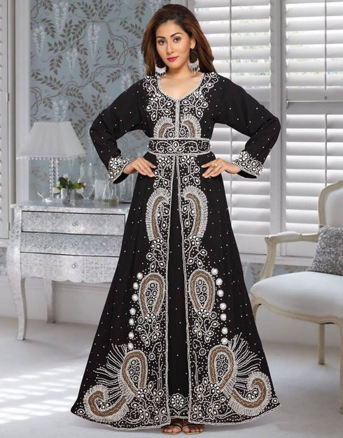 Morocan style kaftan With silver hand Embroidery