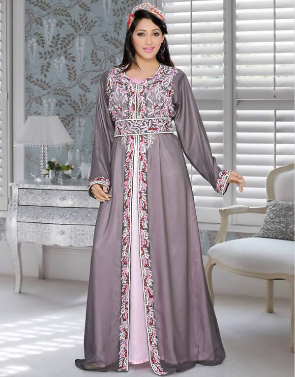 Moroccan Resham Work kaftan With Multi embroidery