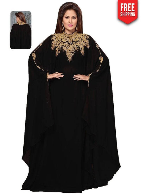 Necklace Pattern With Flared Full Sleeve Farasha Style Kaftan