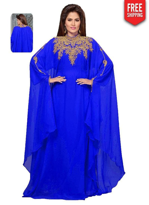 Necklace Pattern With Flared Full Sleeve Farasha Style Kaftan