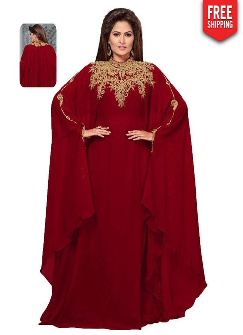 Necklace Pattern With Flared Full Sleeve Farasha Style Kaftan