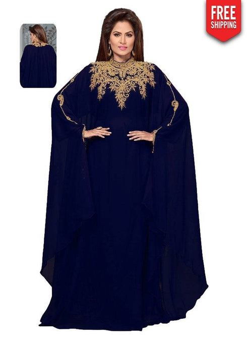 Necklace Pattern With Flared Full Sleeve Farasha Style Kaftan