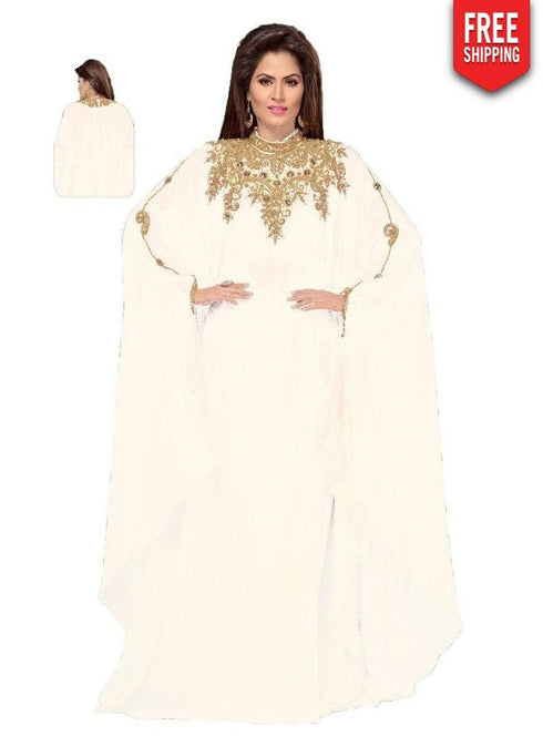 Necklace Pattern With Flared Full Sleeve Farasha Style Kaftan