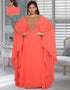 Necklace Pattern With Flared Full Sleeve Farasha Style Kaftan