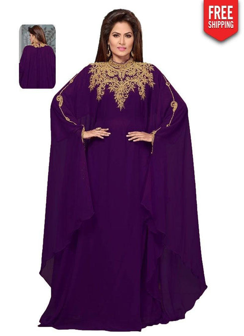 Necklace Pattern With Flared Full Sleeve Farasha Style Kaftan