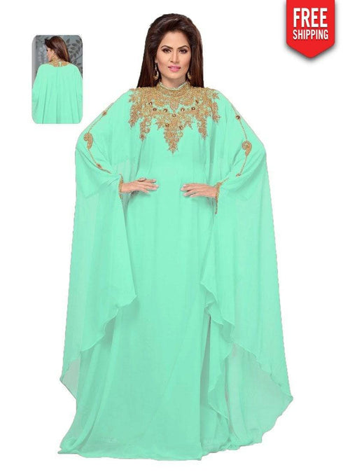 Necklace Pattern With Flared Full Sleeve Farasha Style Kaftan