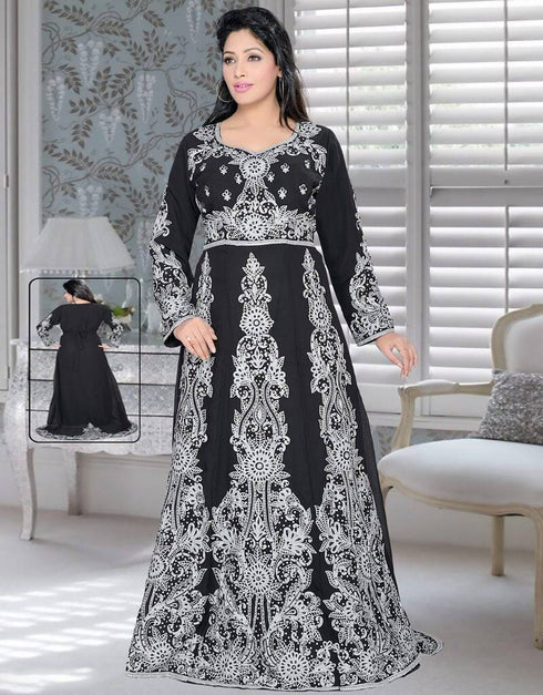 Overall Work Dubai Style Party Wear silver embroiderd kaftan