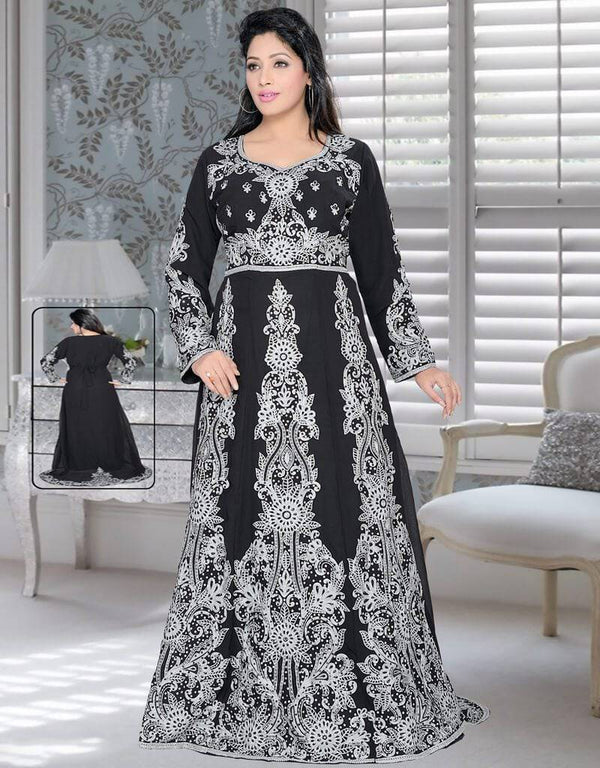 Overall Work Dubai Style Party Wear silver embroiderd kaftan