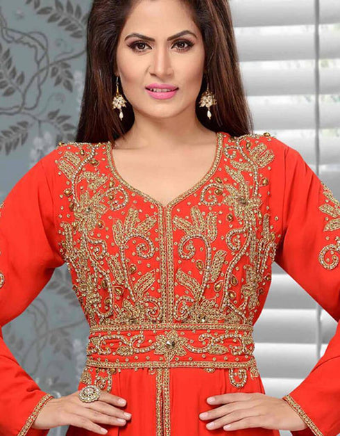 Party wear Front Slit A-line Kaftan With Golden Work