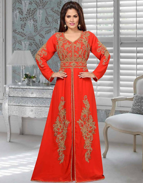 Party wear Front Slit A-line Kaftan With Golden Work