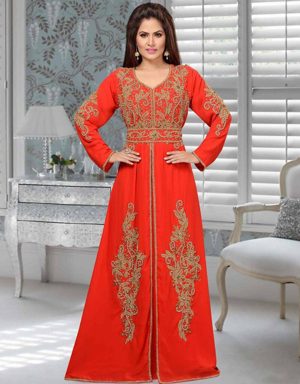 Party wear Front Slit A-line Kaftan With Golden Work