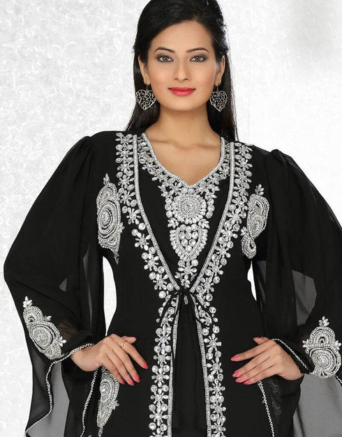Plushy Jacket Style Embroidered Kaftan